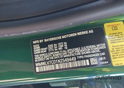 2022 Mini Clubman Cooper S from USA, damaged, VIN WMWLV7C01N2S49449